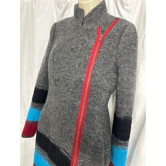 Anthropologie by Tracy Reese Gray Color block Wool Blend Asymmetrical Zip Coat 4 - Picture 4 of 12